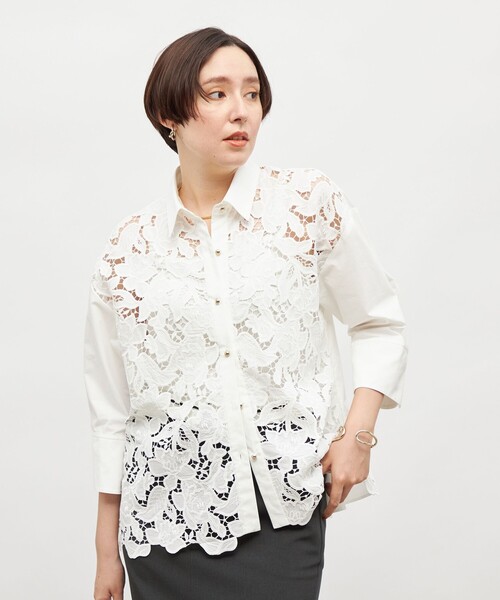 NOLLEY’S Sophi（ノーリーズソフィ）の「レース×ポプリンシャツ（シャツ/ブラウス・レディース・ブラック/ホワイト・38）」の8枚目の写真