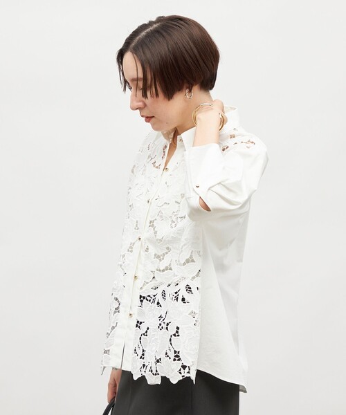 NOLLEY’S Sophi（ノーリーズソフィ）の「レース×ポプリンシャツ（シャツ/ブラウス・レディース・ブラック/ホワイト・38）」の9枚目の写真