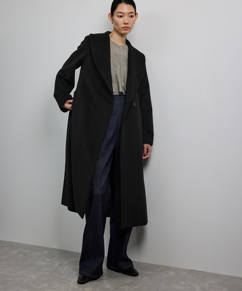 美品 クリーニング済 ROPE ロペ カシミヤ 毛 コート アウター 黒 プレミアムカシミヤ ショールカラーコート【25AW】（ステン