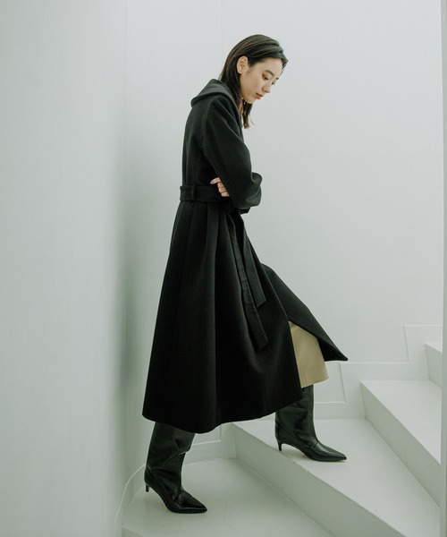 美品 23区 カシミヤ100% ショールカラー ロングコート ベルテッド 黒38 ROPE'（ロペ） ステンカラーコート コート プレミアムカシミヤ