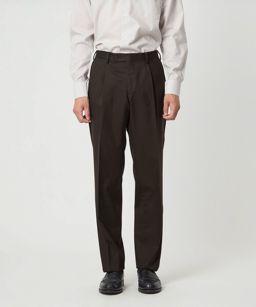 green label relaxing(グリーンレーベルリラクシング)の「GUABELLO ヘリンボーン HX 1プリーツ スーツパンツ(スーツパンツ・メンズ・ダークグリーン/ダークブラウン・76/84/72/80/88/92)」の5枚目の写真