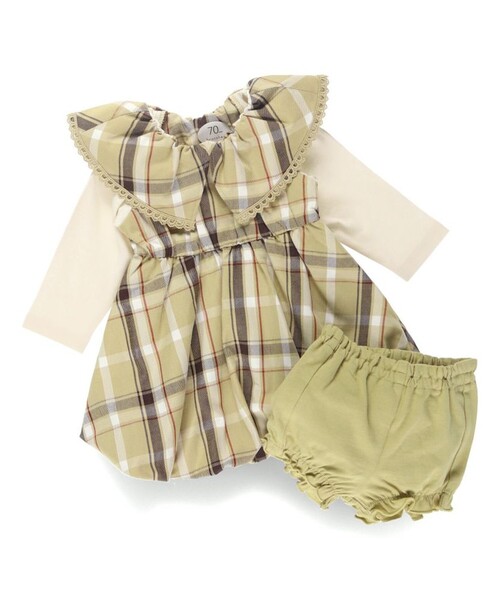 BRANSHES（ブランシェス）の「【おそろい】チェックワンピース＆ボトムスセット（その他ベビーウェア・キッズ・ベージュ/ネイビー・70/80）」の6枚目の写真