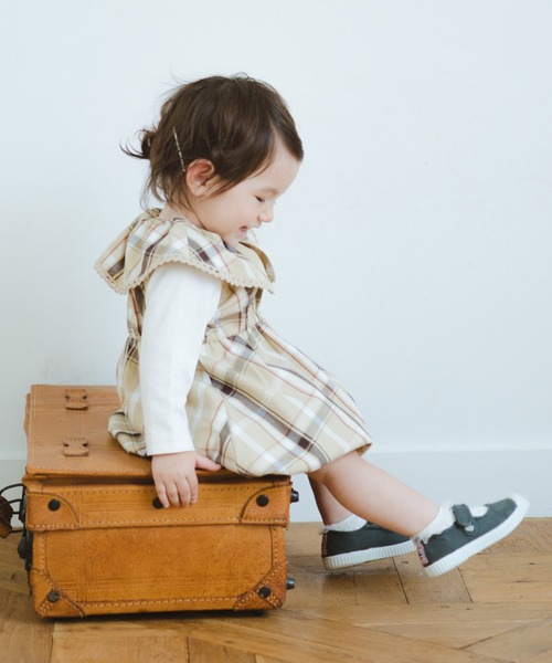 BRANSHES（ブランシェス）の「【おそろい】チェックワンピース＆ボトムスセット（その他ベビーウェア・キッズ・ベージュ/ネイビー・70/80）」の3枚目の写真