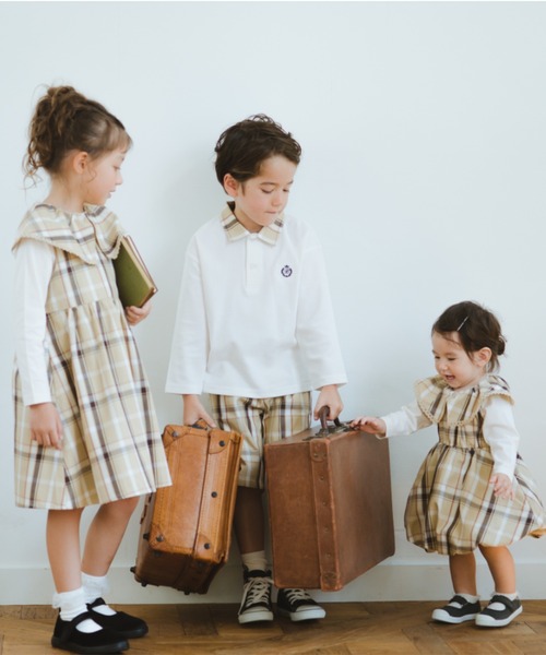 BRANSHES（ブランシェス）の「【おそろい】チェックワンピース＆ボトムスセット（その他ベビーウェア・キッズ・ベージュ/ネイビー・70/80）」の4枚目の写真