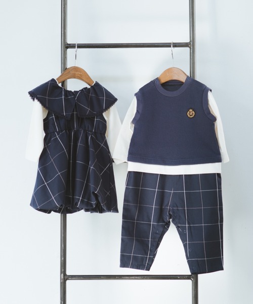 BRANSHES（ブランシェス）の「【おそろい】チェックワンピース＆ボトムスセット（その他ベビーウェア・キッズ・ベージュ/ネイビー・70/80）」の5枚目の写真