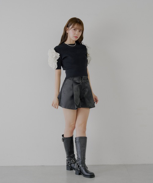 ふわふわり♡　1027 セール】【SALON by Chico】フラワーフリルパフニット（ニット
