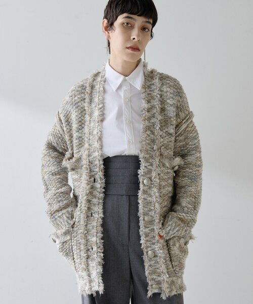 Whim Gazette（ウィムガゼット）の「ミックスヤーンニットツイードジャケット（その他アウター・レディース・モスグリーン/ブラック/ベージュ・FREE）」の3枚目の写真