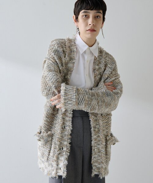 Whim Gazette（ウィムガゼット）の「ミックスヤーンニットツイードジャケット（その他アウター・レディース・モスグリーン/ブラック/ベージュ・FREE）」の13枚目の写真