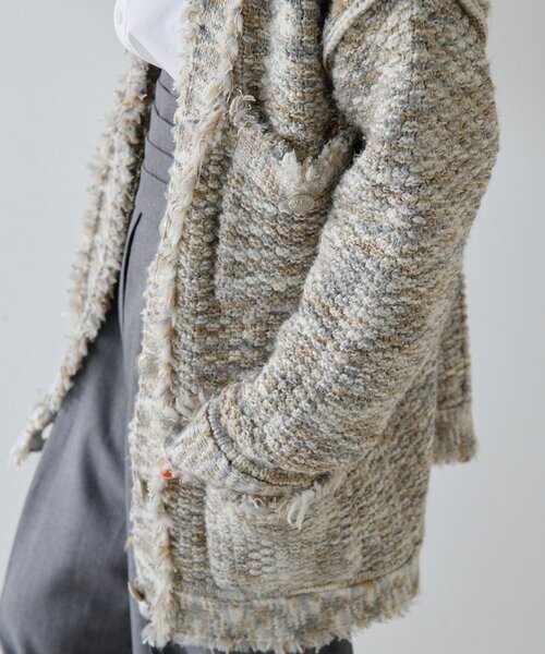 Whim Gazette（ウィムガゼット）の「ミックスヤーンニットツイードジャケット（その他アウター・レディース・モスグリーン/ブラック/ベージュ・FREE）」の14枚目の写真
