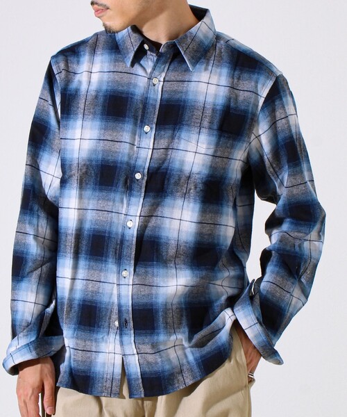 GLOSTER（グロスター）の「＜つぶし衿＞U.S.COTTON混 レギュラーカラーチェックネルシャツ（シャツ/ブラウス・メンズ・ブルー/カーキ/レッド/ブラック・M/L/XL）」の3枚目の写真