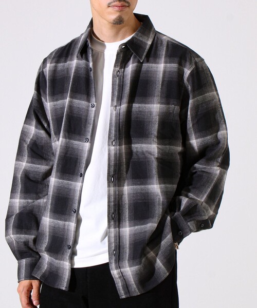 GLOSTER（グロスター）の「＜つぶし衿＞U.S.COTTON混 レギュラーカラーチェックネルシャツ（シャツ/ブラウス・メンズ・ブルー/カーキ/レッド/ブラック・M/L/XL）」の2枚目の写真