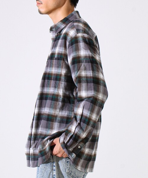 GLOSTER（グロスター）の「＜つぶし衿＞U.S.COTTON混 レギュラーカラーチェックネルシャツ（シャツ/ブラウス・メンズ・ブルー/カーキ/レッド/ブラック・M/L/XL）」の7枚目の写真