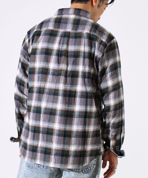 GLOSTER（グロスター）の「＜つぶし衿＞U.S.COTTON混 レギュラーカラーチェックネルシャツ（シャツ/ブラウス・メンズ・ブルー/カーキ/レッド/ブラック・M/L/XL）」の8枚目の写真