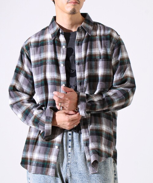 GLOSTER（グロスター）の「＜つぶし衿＞U.S.COTTON混 レギュラーカラーチェックネルシャツ（シャツ/ブラウス・メンズ・ブルー/カーキ/レッド/ブラック・M/L/XL）」の10枚目の写真