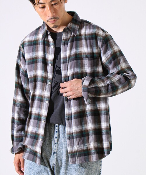 GLOSTER（グロスター）の「＜つぶし衿＞U.S.COTTON混 レギュラーカラーチェックネルシャツ（シャツ/ブラウス・メンズ・ブルー/カーキ/レッド/ブラック・M/L/XL）」の12枚目の写真