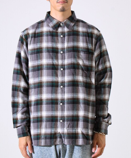 GLOSTER（グロスター）の「＜つぶし衿＞U.S.COTTON混 レギュラーカラーチェックネルシャツ（シャツ/ブラウス・メンズ・ブルー/カーキ/レッド/ブラック・M/L/XL）」の19枚目の写真