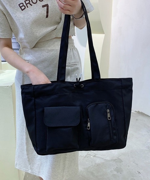 セール】大容量アウトポケット巾着トートバッグ/A4サイズ収納可