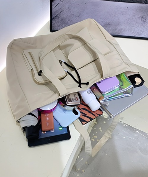 yuu☆巾着袋 セール】大容量アウトポケット巾着トートバッグ/A4サイズ収納可