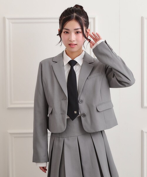 PINK-latte（ピンクラテ）の「【2026年入卒・セレモニー・卒服】短丈ジャケット（テーラードジャケット・キッズ・ブラック/ライトグレー・15 /16）」の2枚目の写真