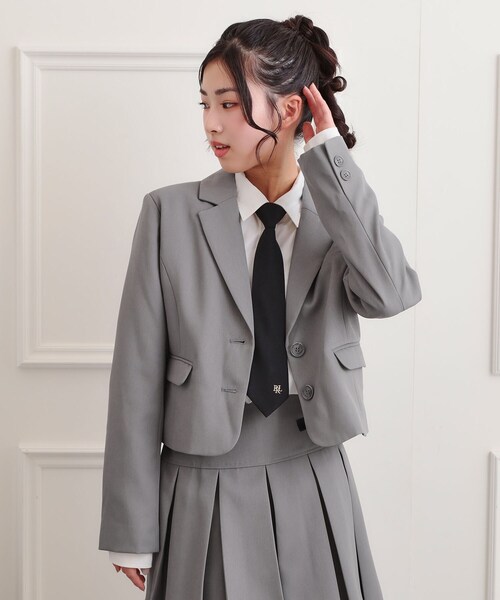 PINK-latte（ピンクラテ）の「【2026年入卒・セレモニー・卒服】短丈ジャケット（テーラードジャケット・キッズ・ブラック/ライトグレー・15 /16）」の3枚目の写真