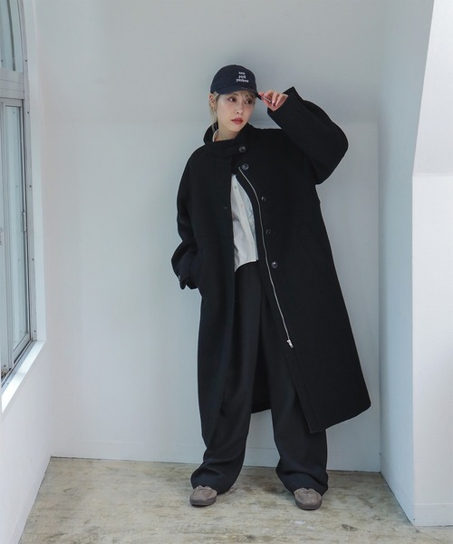 Ray BEAMS（レイビームス）の「スタンドカラー シングル コート（ステンカラーコート・レディース・ブラック/ブラウン・0/1）」の3枚目の写真