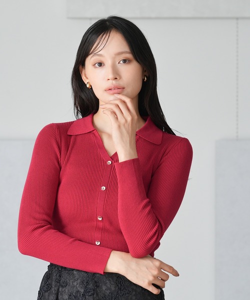 TRUDEA（トルディア）の「スキッパーポロリブニット（ニット/セーター・レディース・ネイビー/レッド/ブラック/チャコールグレー・MEDIUM/LARGE）」の4枚目の写真