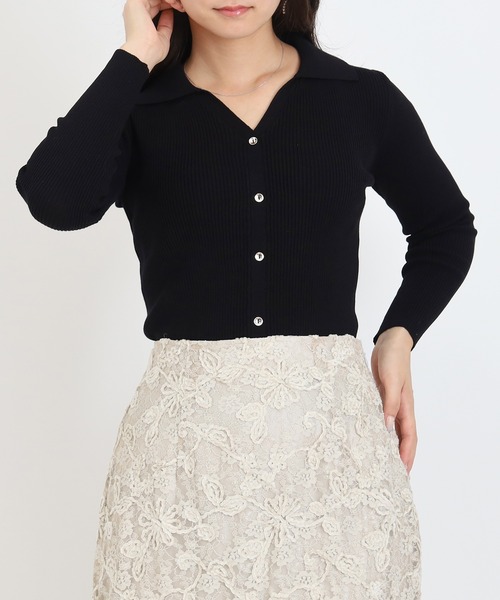 TRUDEA（トルディア）の「スキッパーポロリブニット（ニット/セーター・レディース・ネイビー/レッド/ブラック/チャコールグレー・MEDIUM/LARGE）」の7枚目の写真