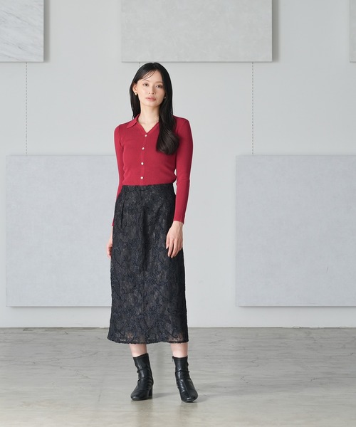 TRUDEA（トルディア）の「スキッパーポロリブニット（ニット/セーター・レディース・ネイビー/レッド/ブラック/チャコールグレー・MEDIUM/LARGE）」の12枚目の写真