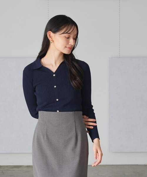 TRUDEA（トルディア）の「スキッパーポロリブニット（ニット/セーター・レディース・ネイビー/レッド/ブラック/チャコールグレー・MEDIUM/LARGE）」の15枚目の写真