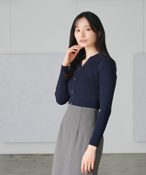 TRUDEA（トルディア）の「スキッパーポロリブニット（ニット/セーター・レディース・ネイビー/レッド/ブラック/チャコールグレー・MEDIUM/LARGE）」の16枚目の写真