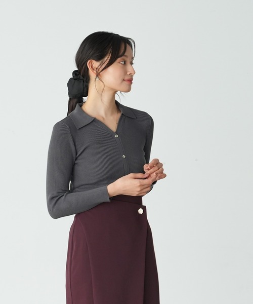 TRUDEA（トルディア）の「スキッパーポロリブニット（ニット/セーター・レディース・ネイビー/レッド/ブラック/チャコールグレー・MEDIUM/LARGE）」の13枚目の写真