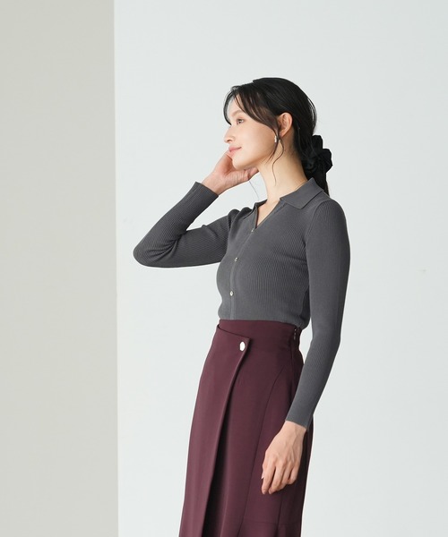 TRUDEA（トルディア）の「スキッパーポロリブニット（ニット/セーター・レディース・ネイビー/レッド/ブラック/チャコールグレー・MEDIUM/LARGE）」の14枚目の写真