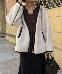 DouDou(ドゥドゥ)のボア配色フーディーコート(その他アウター)