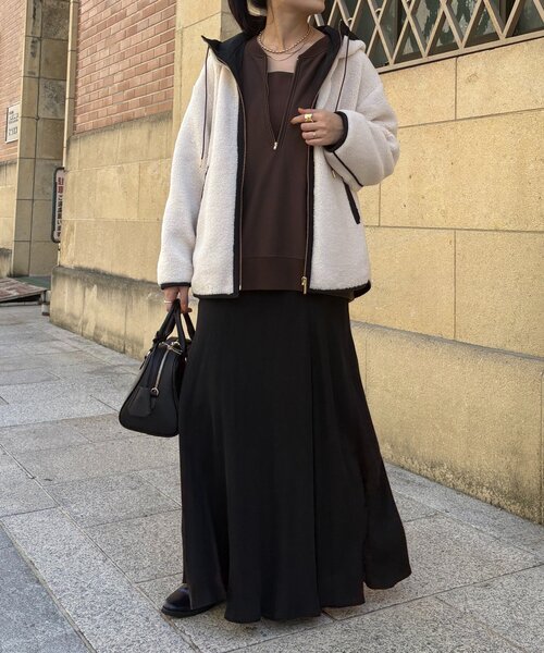 DouDou（ドゥドゥ）の「ボア配色フーディーコート（その他アウター・レディース・オフホワイト/チャコールグレー・FREE）」の22枚目の写真