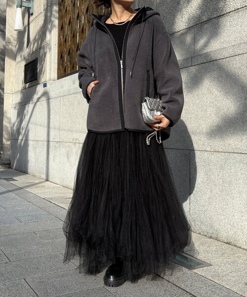 ボア配色フーディーコート（その他アウター）｜DouDou（ドゥドゥ）の