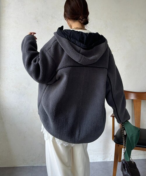 ボア配色フーディーコート（その他アウター）｜DouDou（ドゥドゥ）の