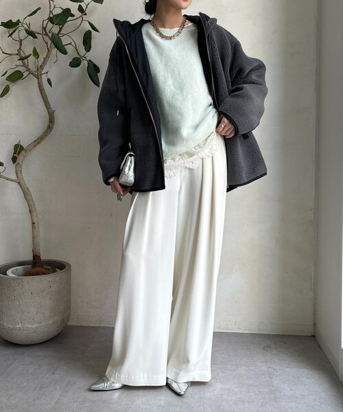 ボア配色フーディーコート（その他アウター）｜DouDou（ドゥドゥ）の