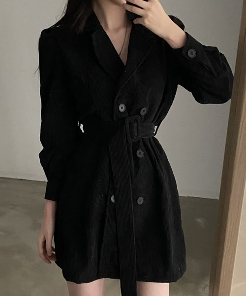 FREE STYLISTS(フリー スタイリスト)の「YUGA_YGMC Corduroy double button dress(ワンピース・レディース・ブラウン/ブラック・FREE)」の1枚目の写真
