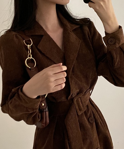 FREE STYLISTS(フリー スタイリスト)の「YUGA_YGMC Corduroy double button dress(ワンピース・レディース・ブラウン/ブラック・FREE)」の7枚目の写真