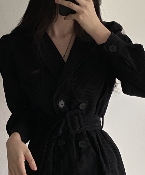 FREE STYLISTS(フリー スタイリスト)の「YUGA_YGMC Corduroy double button dress(ワンピース・レディース・ブラウン/ブラック・FREE)」の4枚目の写真
