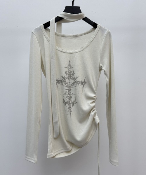 VEILA(ヴェイラ)の「クロスプリントストラップロングスリーブTシャツ(Tシャツ/カットソー・レディース・グレー/ホワイト・フリー)」の16枚目の写真