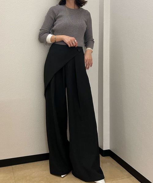 Ampirula(アンピルーラ)の「ラップ風パンツ パンツ レディース 冬 秋 ハイウエスト(その他パンツ・レディース・ネイビー/ブラウン/ブラック・S/M)」の4枚目の写真