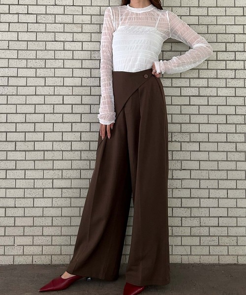 Ampirula(アンピルーラ)の「ラップ風パンツ パンツ レディース 冬 秋 ハイウエスト(その他パンツ・レディース・ネイビー/ブラウン/ブラック・S/M)」の7枚目の写真