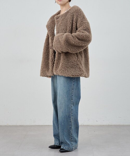 SHENERY（シーナリー）の「ノーカラーボアコート（その他アウター・レディース・モカ/ホワイト・FREE）」の7枚目の写真