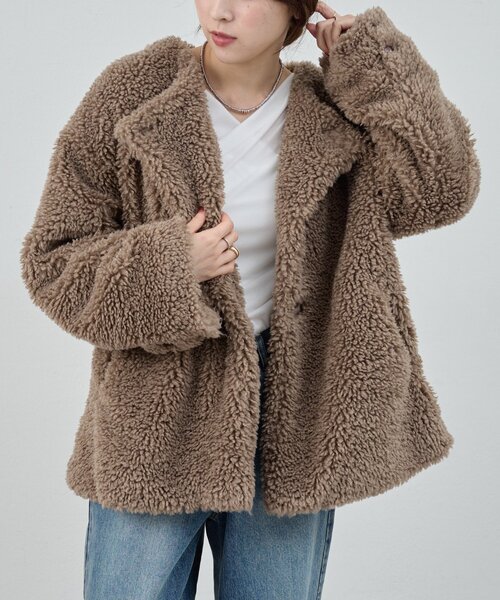 SHENERY（シーナリー）の「ノーカラーボアコート（その他アウター・レディース・モカ/ホワイト・FREE）」の12枚目の写真