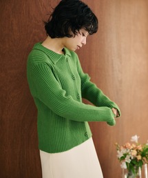 wave buttton collared rib knit cardigan /襟付きワイドリブニットカーディガン
