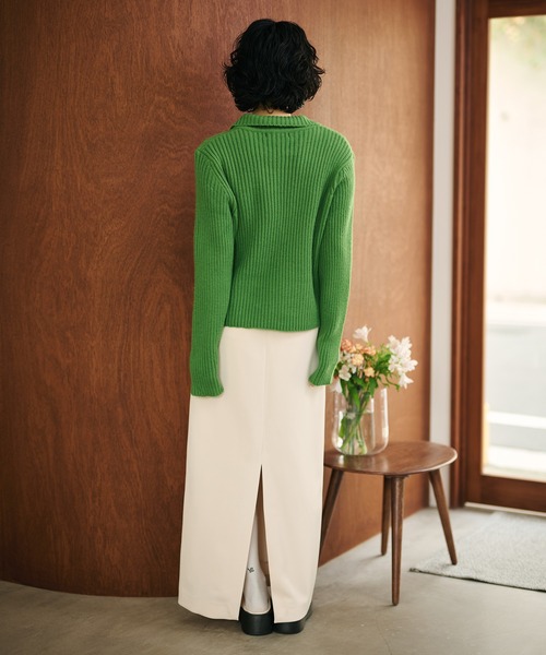 LAULEN（ローレン）の「wave buttton collared rib knit cardigan /襟付きワイドリブニットカーディガン（カーディガン/ボレロ・レディース・グリーン/アイボリー/ブルー・FREE）」の13枚目の写真