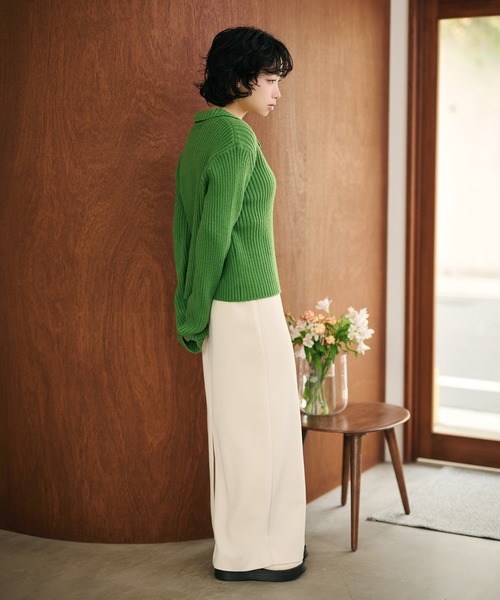 LAULEN（ローレン）の「wave buttton collared rib knit cardigan /襟付きワイドリブニットカーディガン（カーディガン/ボレロ・レディース・グリーン/アイボリー/ブルー・FREE）」の14枚目の写真