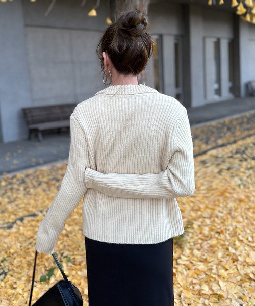 LAULEN（ローレン）の「wave buttton collared rib knit cardigan /襟付きワイドリブニットカーディガン（カーディガン/ボレロ・レディース・グリーン/アイボリー/ブルー・FREE）」の19枚目の写真