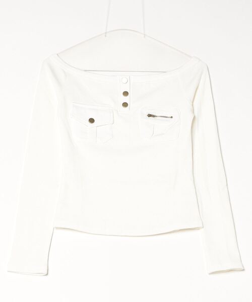 .KOM(ドットコム)の「A'GEM/9 × .kom 『.KOM/ドットケーオーエム』 Off-Shoulder Henley Neck Design Long Sleeve Top/オフショルダー ヘンリーネックデザイン 長袖トップス(Tシャツ/カットソー・レディース・グレー/ブラック/ホワイト・FREE)」の17枚目の写真